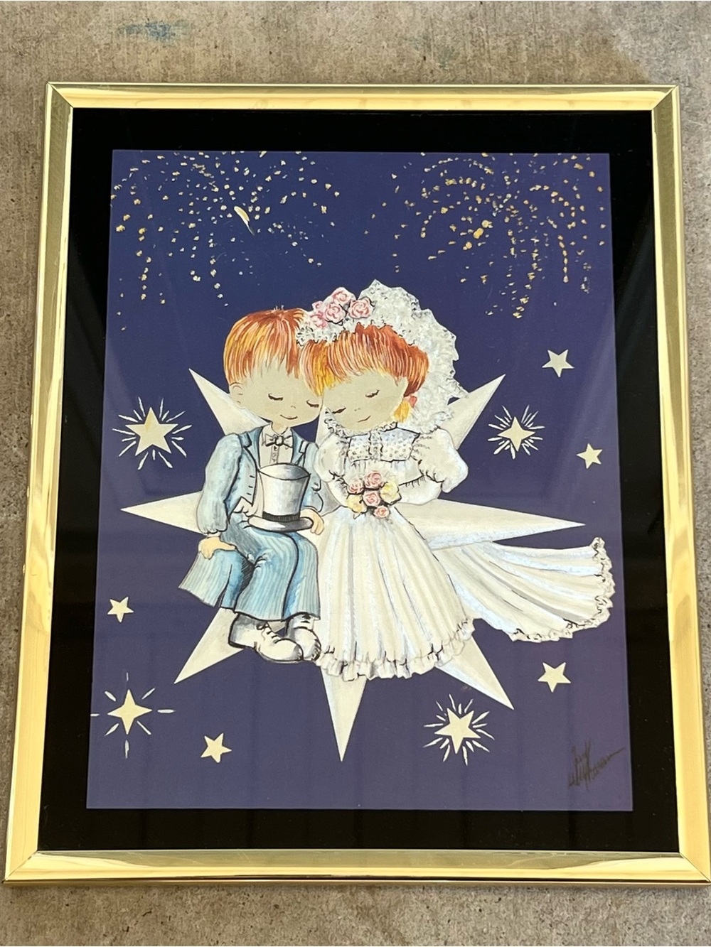 Vintage Manifestations Foil Art Framed Bride & Groom Whimsical Kitsch Wedding